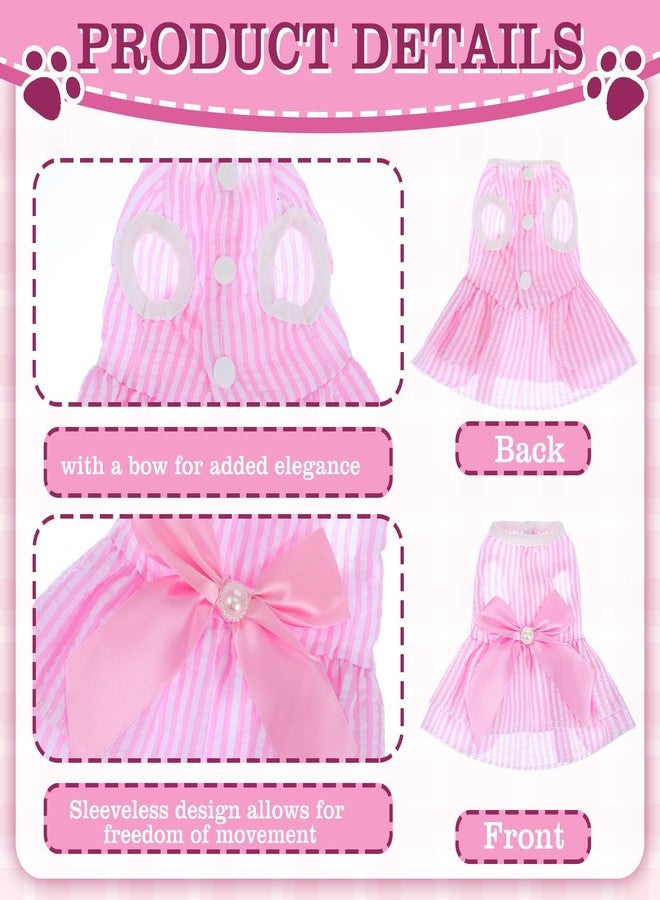 Telooco 2 Pcs Small Dog Dresses, Vertical Stripes with Bows Dog Outfits for Small Dogs Girl, Pet Dresses for Chihuahua Yorkshire Terrier Puppies and Cats (Pink, Purple,M) - Image 4